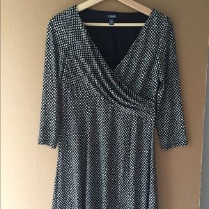Chaps Size Petite Medium Black and White Polka Dot Print Dress